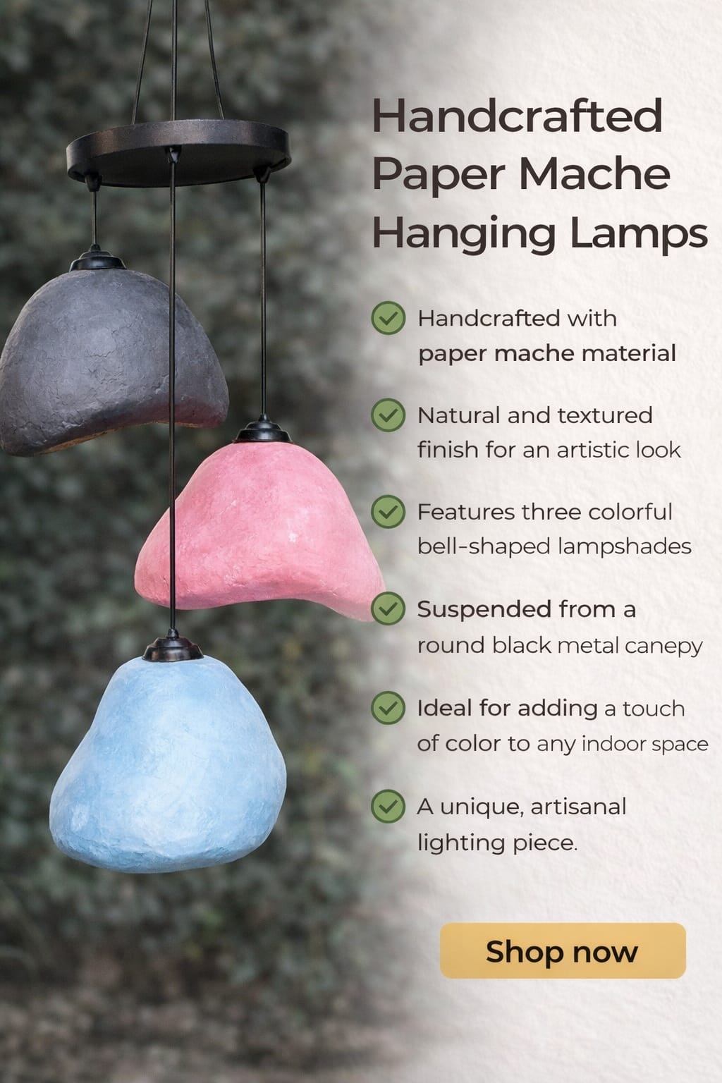 Handcrafted Paper Mache Hanging Lamp