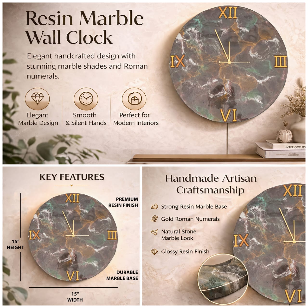 Resin Marble Wall Clock