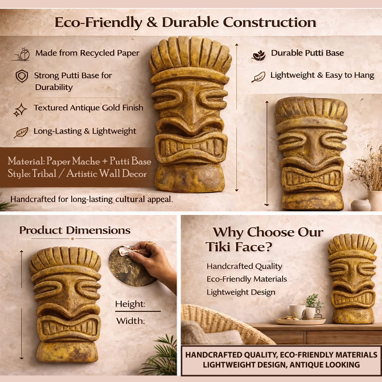 Handcrafted eco-friendly tribal tiki face